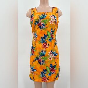VTG Meghan Matthews Orange Tropical Floral Lightweight Sleeveless Dress